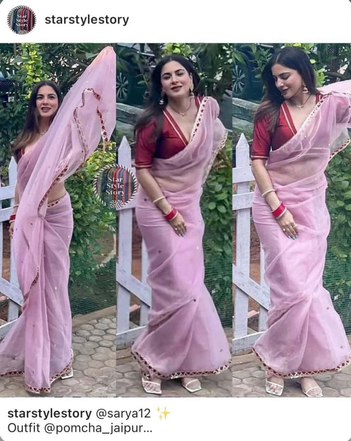 PEACH BLOSSOM ORGANZA SAREE - Pomcha Jaipur