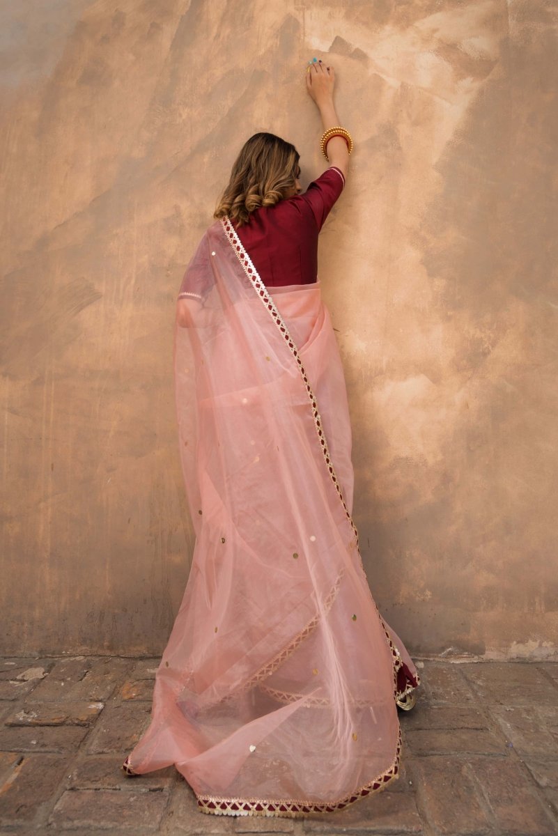 PEACH BLOSSOM ORGANZA SAREE - Pomcha Jaipur