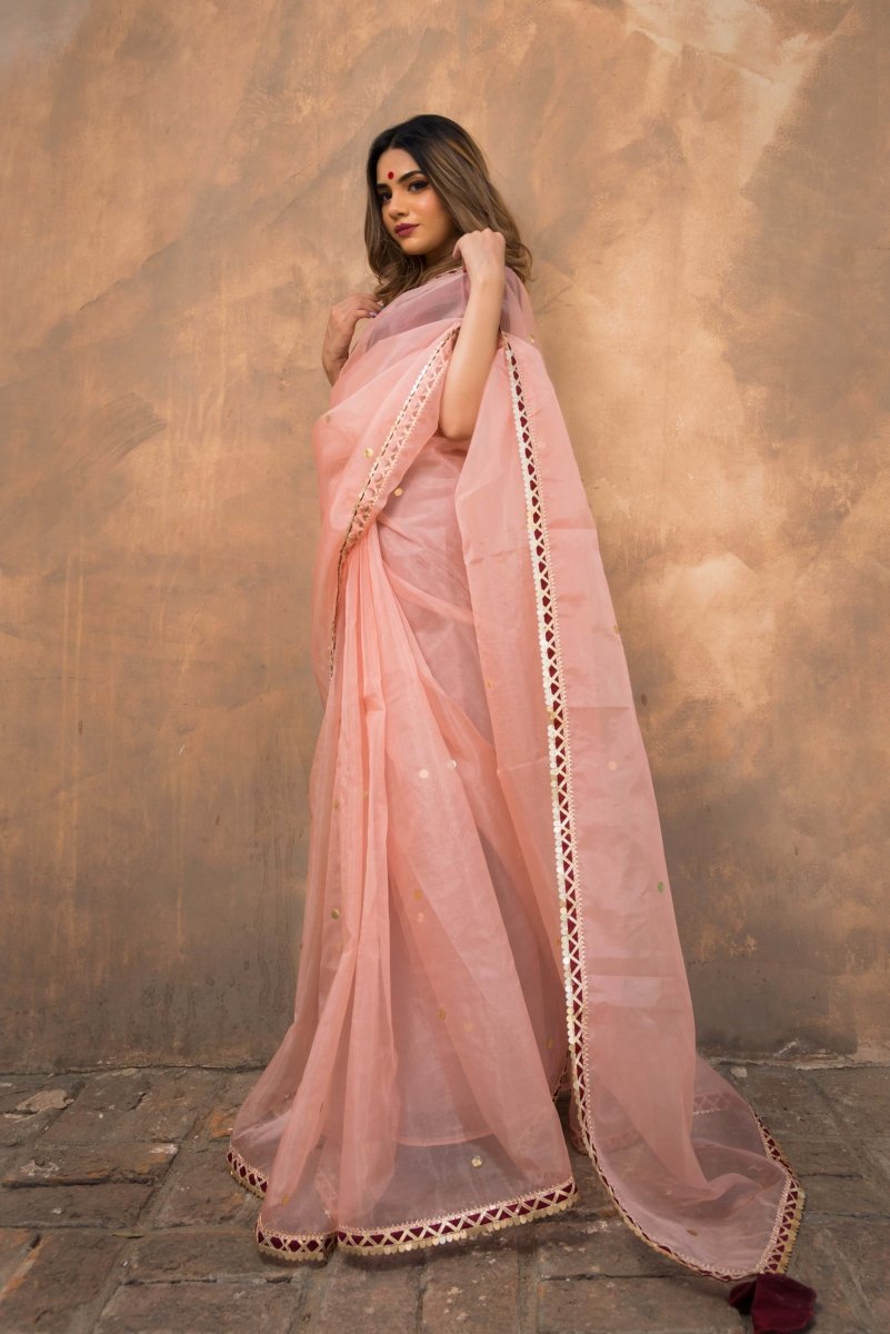PEACH BLOSSOM ORGANZA SAREE - Pomcha Jaipur