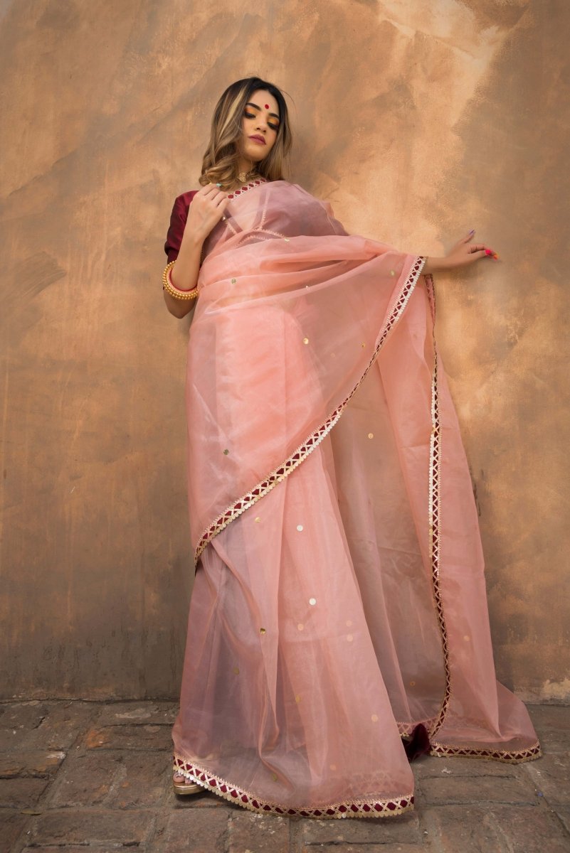 PEACH BLOSSOM ORGANZA SAREE - Pomcha Jaipur