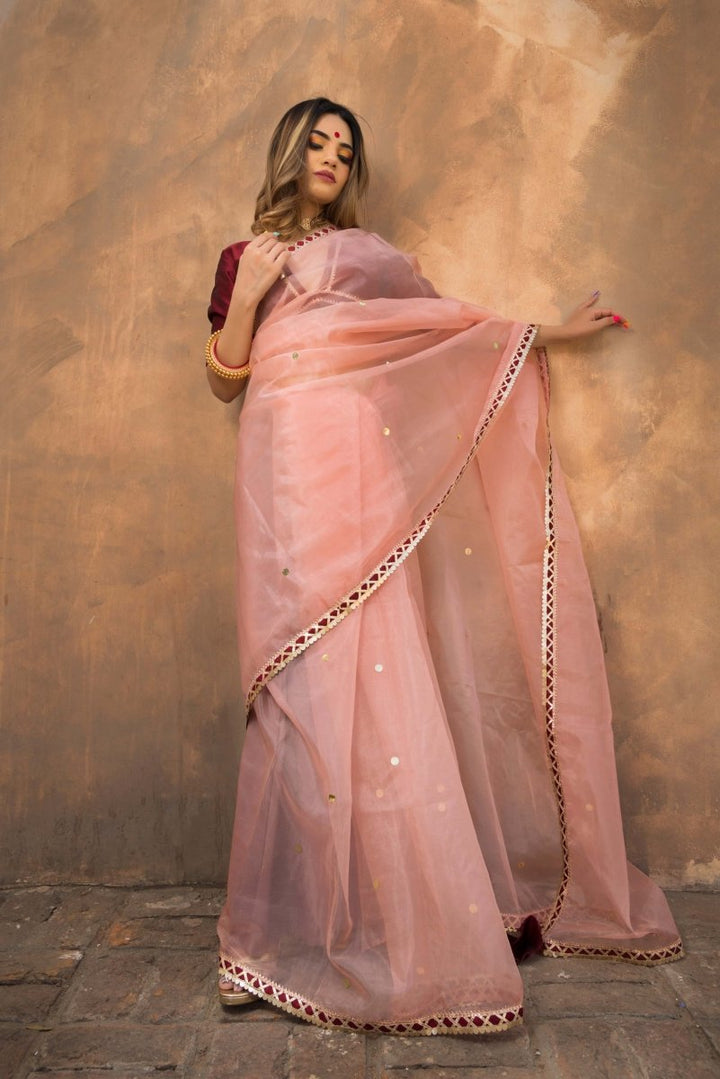 PEACH BLOSSOM ORGANZA SAREE - Pomcha Jaipur