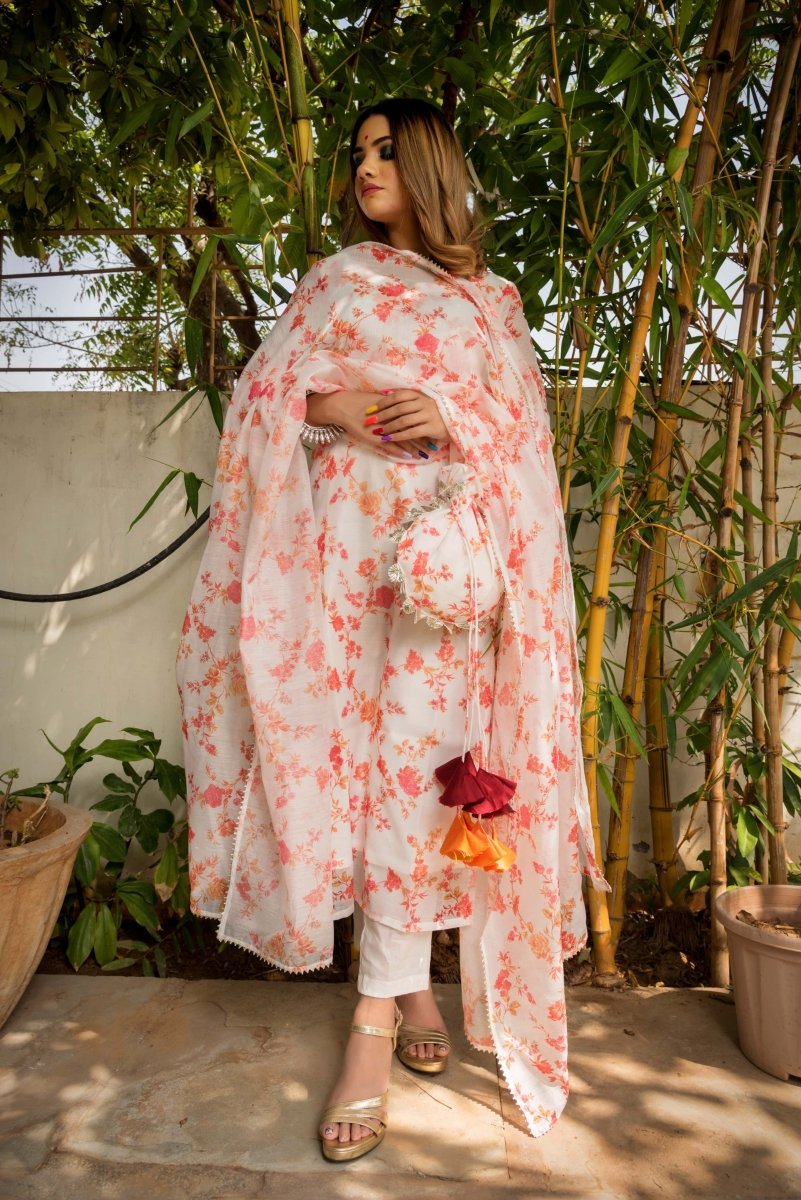 PHOOL JAAL MODAL CHANDERI SILK KURTA SUIT SET - Pomcha Jaipur