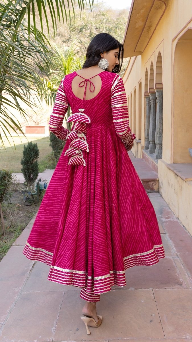 PINK LEHERIYA COTTON ANARKALI SET - Pomcha Jaipur