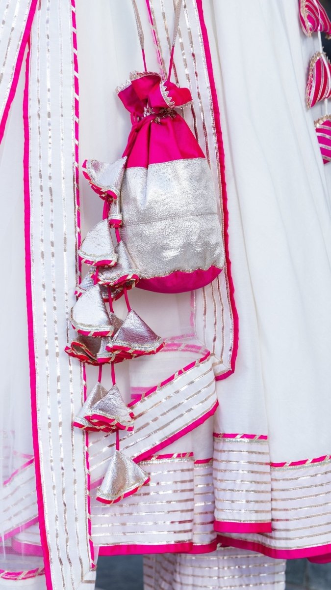 PINK LILLY OFF WHITE COTTON SILK ANGRAKHA SET - Pomcha Jaipur