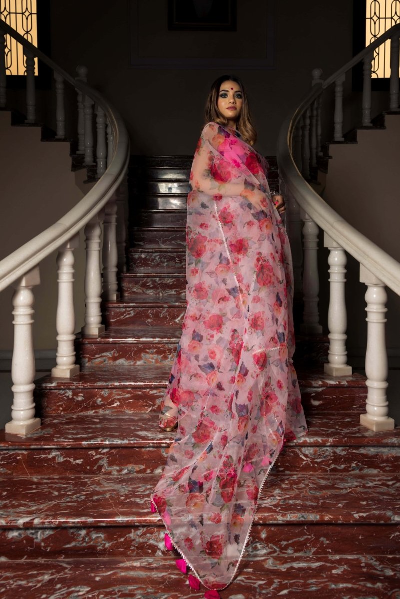 PINK LOTUS ORGANZA SAREE - Pomcha Jaipur