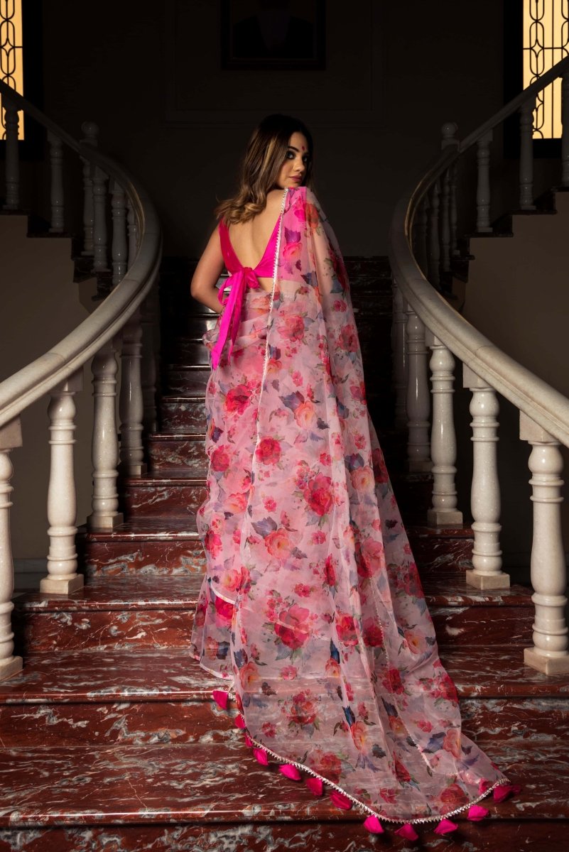 PINK LOTUS ORGANZA SAREE - Pomcha Jaipur