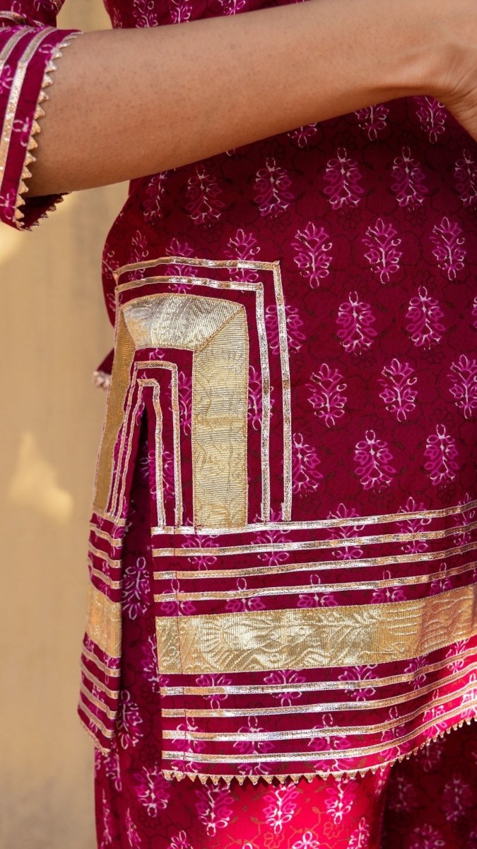 PINK PAISELY COTTON SHARARA SET - Pomcha Jaipur