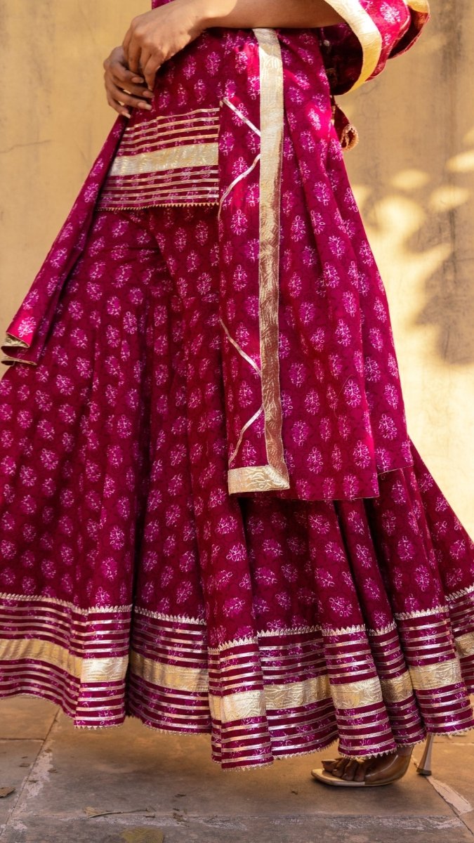 PINK PAISELY COTTON SHARARA SET - Pomcha Jaipur