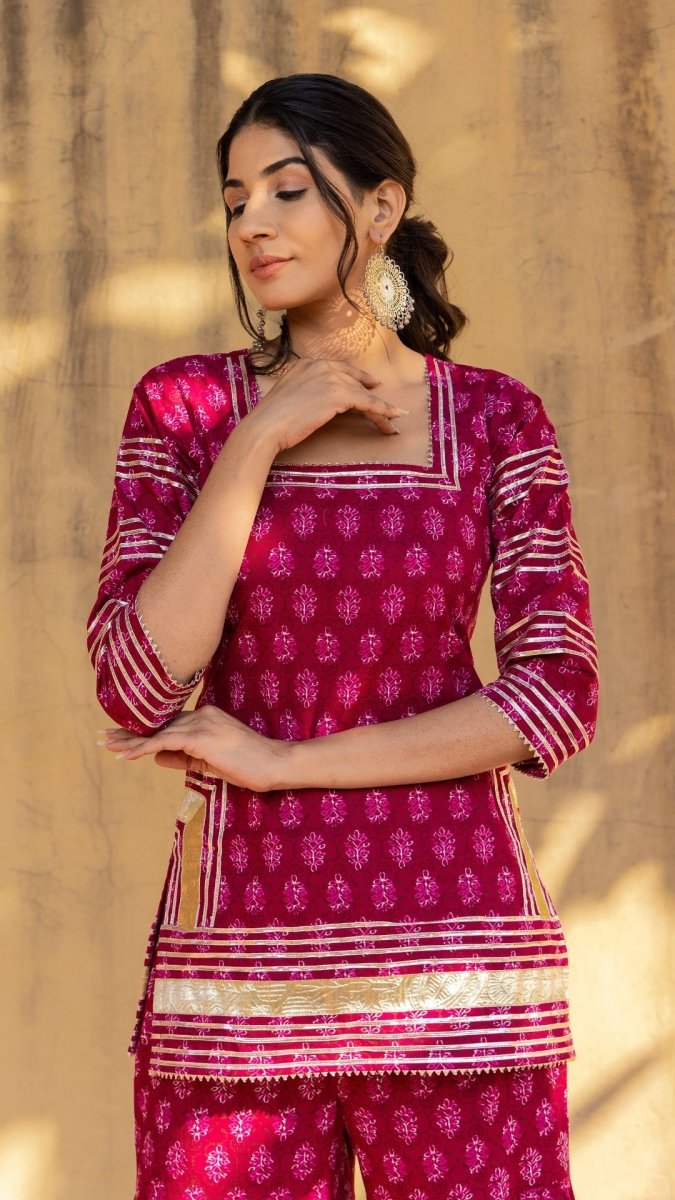 PINK PAISELY COTTON SHARARA SET - Pomcha Jaipur
