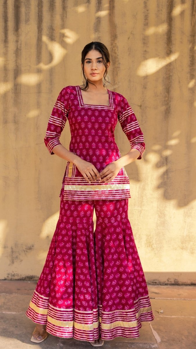 PINK PAISELY COTTON SHARARA SET - Pomcha Jaipur