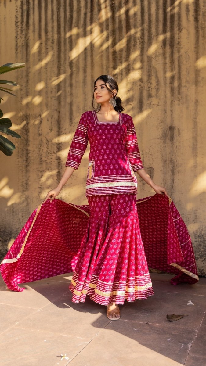 PINK PAISELY COTTON SHARARA SET - Pomcha Jaipur