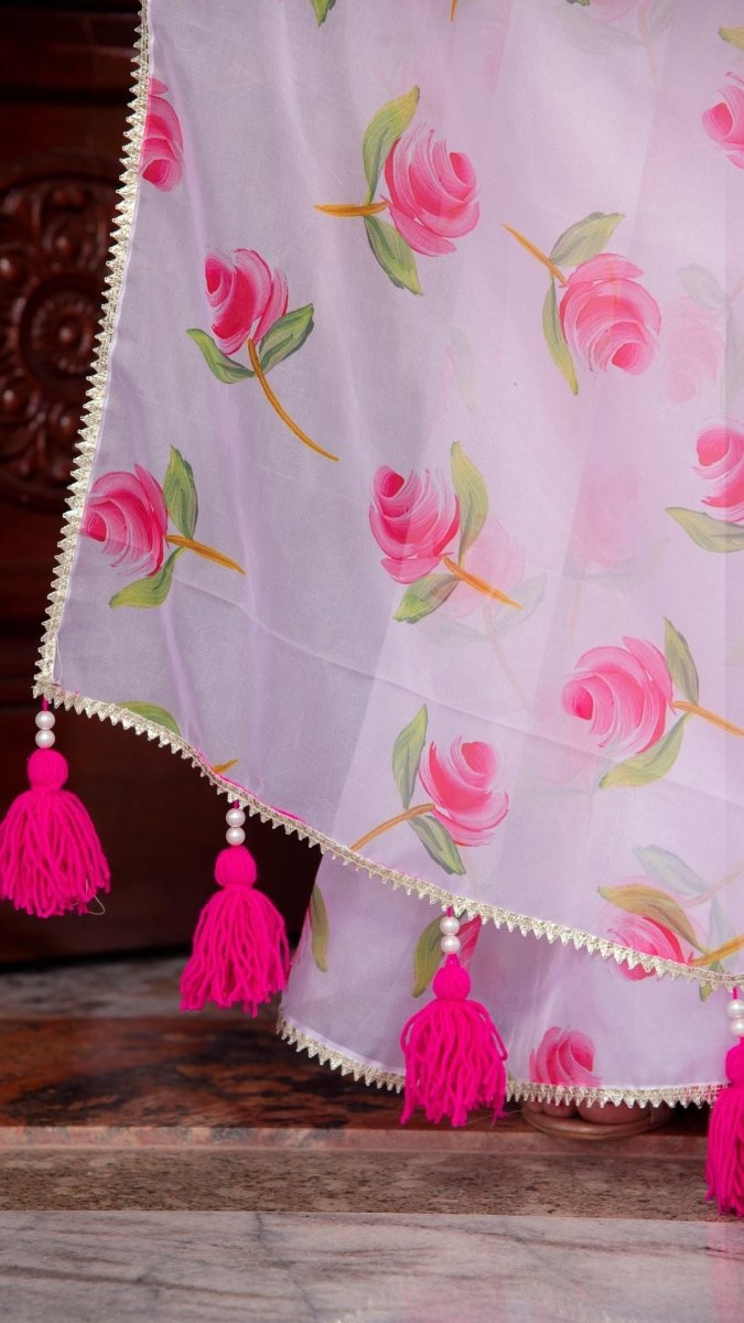 PINK ROSE ORGANZA SAREE - Pomcha Jaipur
