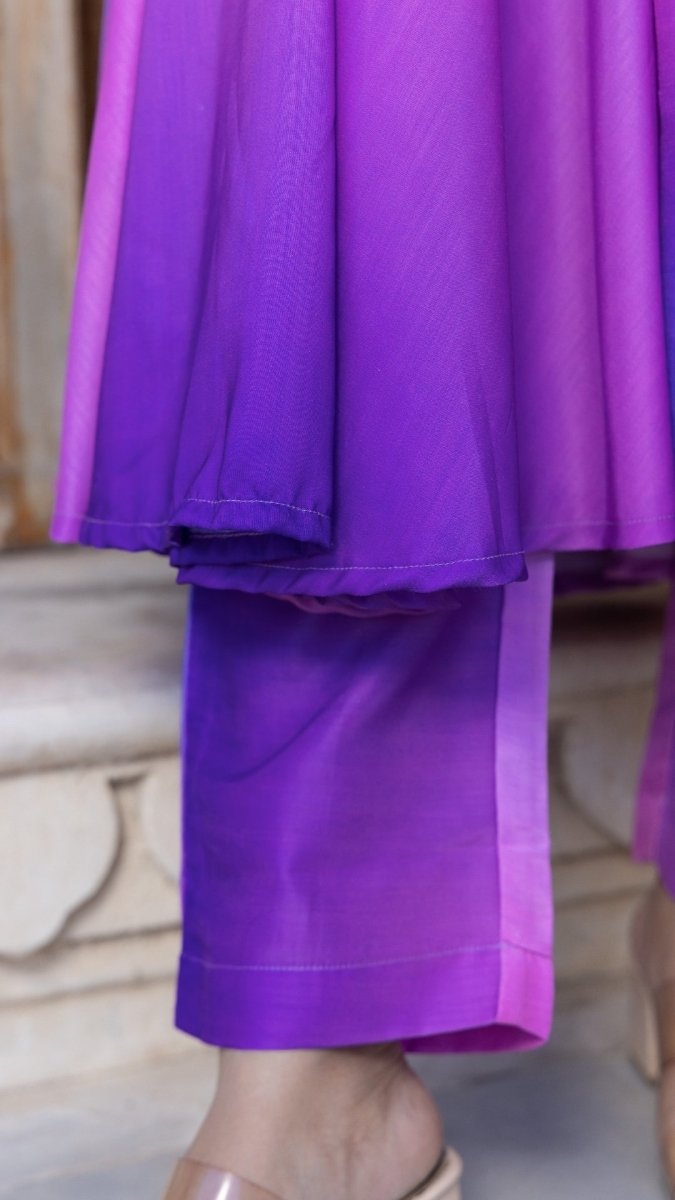 PURPLE OMBRE MUSLIN ANARKALI SET - Pomcha Jaipur
