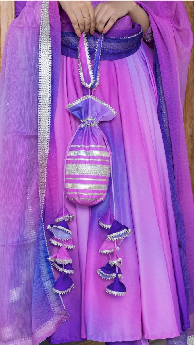 PURPLE OMBRE MUSLIN ANARKALI SET - Pomcha Jaipur