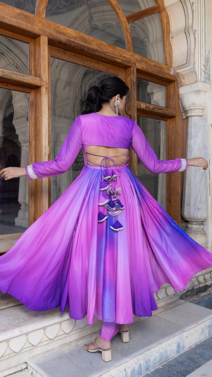 PURPLE OMBRE MUSLIN ANARKALI SET - Pomcha Jaipur