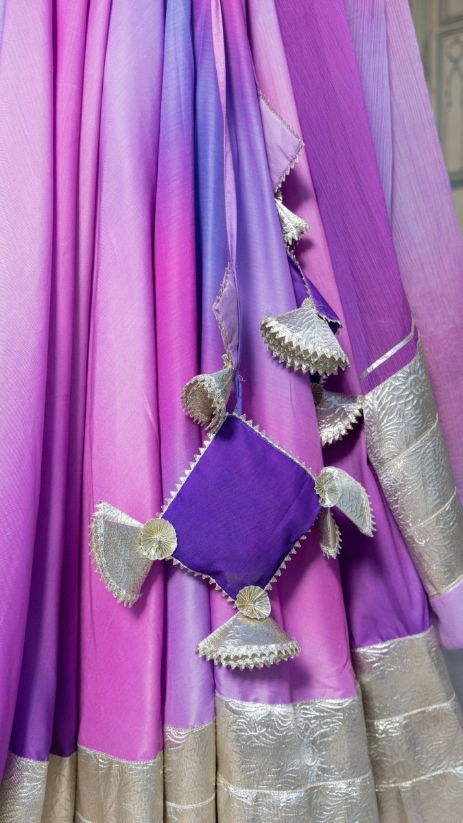 PURPLE OMBRE MUSLIN LEHENGA SET - Pomcha Jaipur