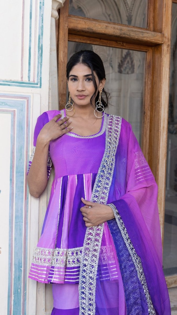 PURPLE OMBRE MUSLIN SHARARA SET - Pomcha Jaipur