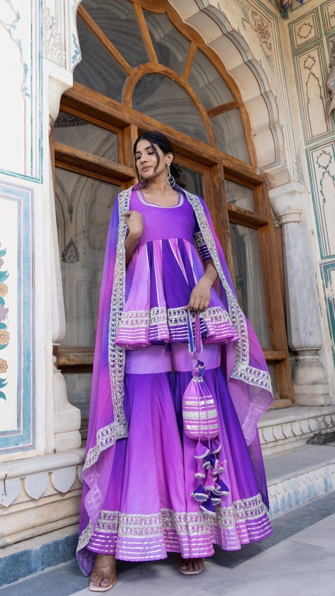 PURPLE OMBRE MUSLIN SHARARA SET - Pomcha Jaipur