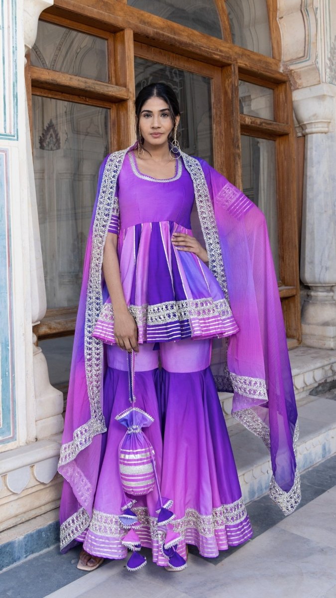 PURPLE OMBRE MUSLIN SHARARA SET - Pomcha Jaipur