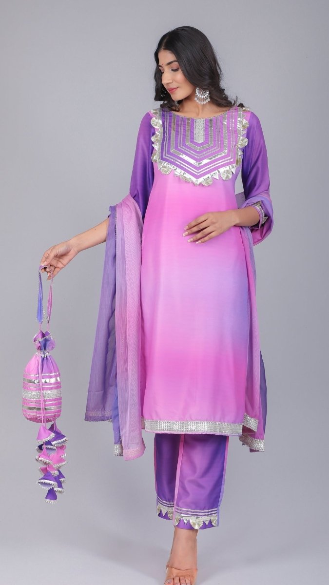 PURPLE ORCHID MUSLIN SUIT SET - Pomcha Jaipur