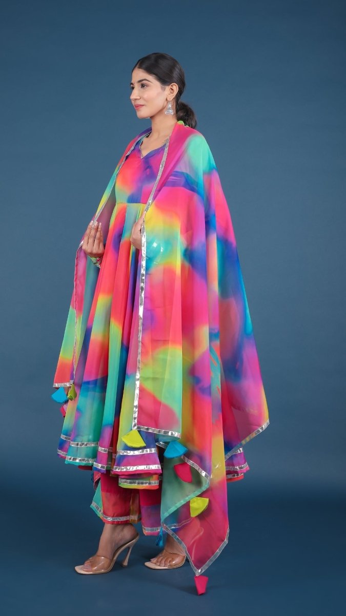 RAINBOW ORGANZA ANARKALI SET - Pomcha Jaipur