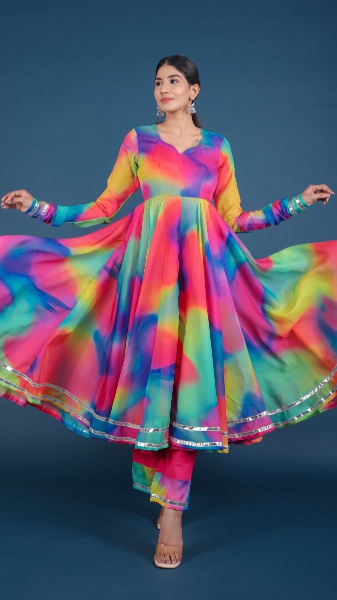 RAINBOW ORGANZA ANARKALI SET - Pomcha Jaipur