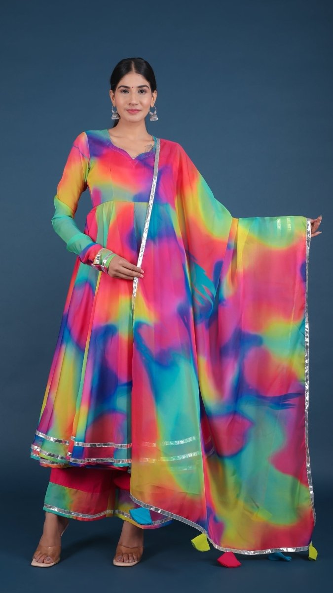 RAINBOW ORGANZA ANARKALI SET - Pomcha Jaipur