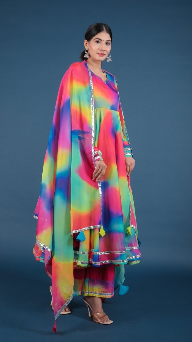 RAINBOW ORGANZA ANARKALI SET - Pomcha Jaipur