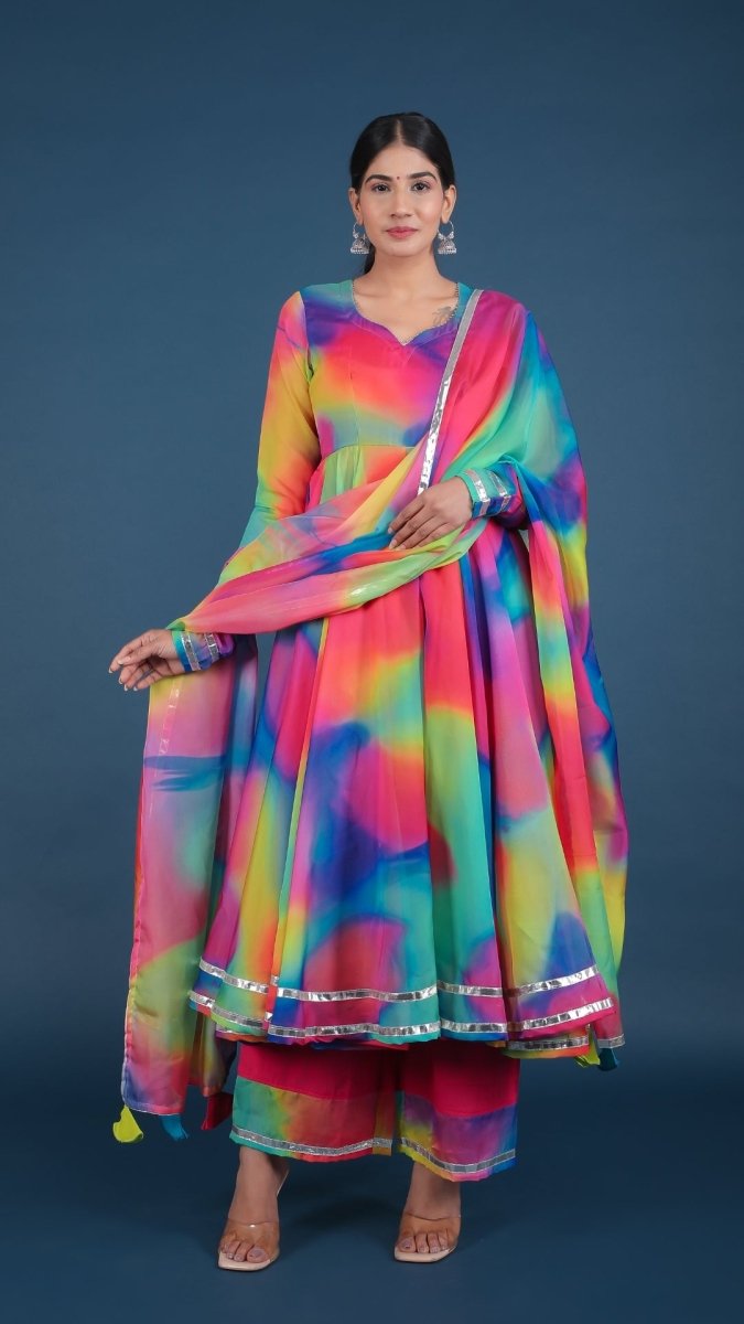 RAINBOW ORGANZA ANARKALI SET - Pomcha Jaipur