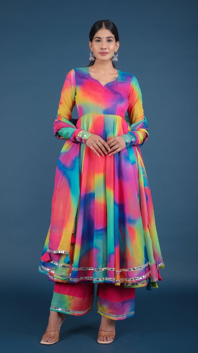 RAINBOW ORGANZA ANARKALI SET - Pomcha Jaipur