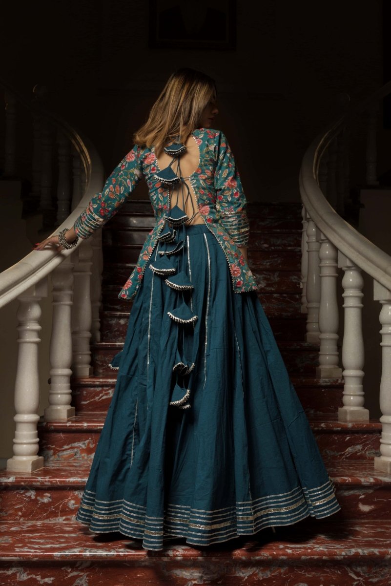 RANGKARI TULSI PURE COTTON HAND BLOCK KURTA SKIRT SET - Pomcha Jaipur