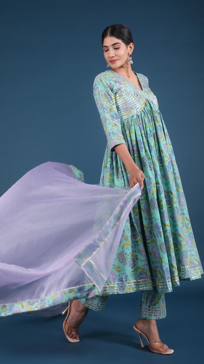 ROHINI COTTON ANARKALI SET - Pomcha Jaipur