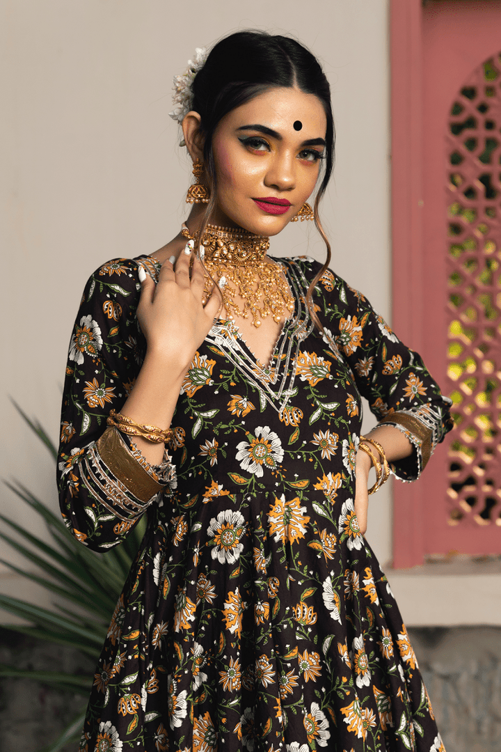 ROOP RANG HAND BLOCK ANARKALI SET - Pomcha Jaipur