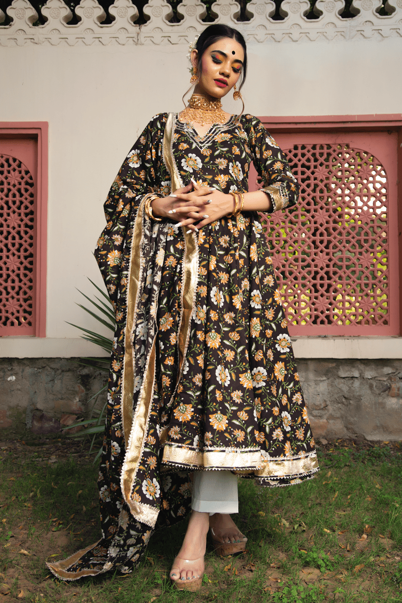 ROOP RANG HAND BLOCK ANARKALI SET - Pomcha Jaipur