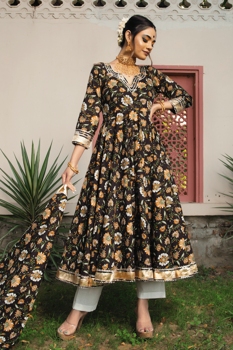 ROOP RANG HAND BLOCK ANARKALI SET - Pomcha Jaipur