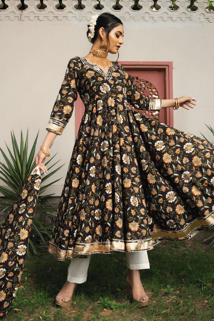 ROOP RANG HAND BLOCK ANARKALI SET - Pomcha Jaipur