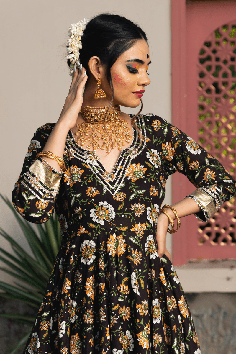 ROOP RANG HAND BLOCK ANARKALI SET - Pomcha Jaipur