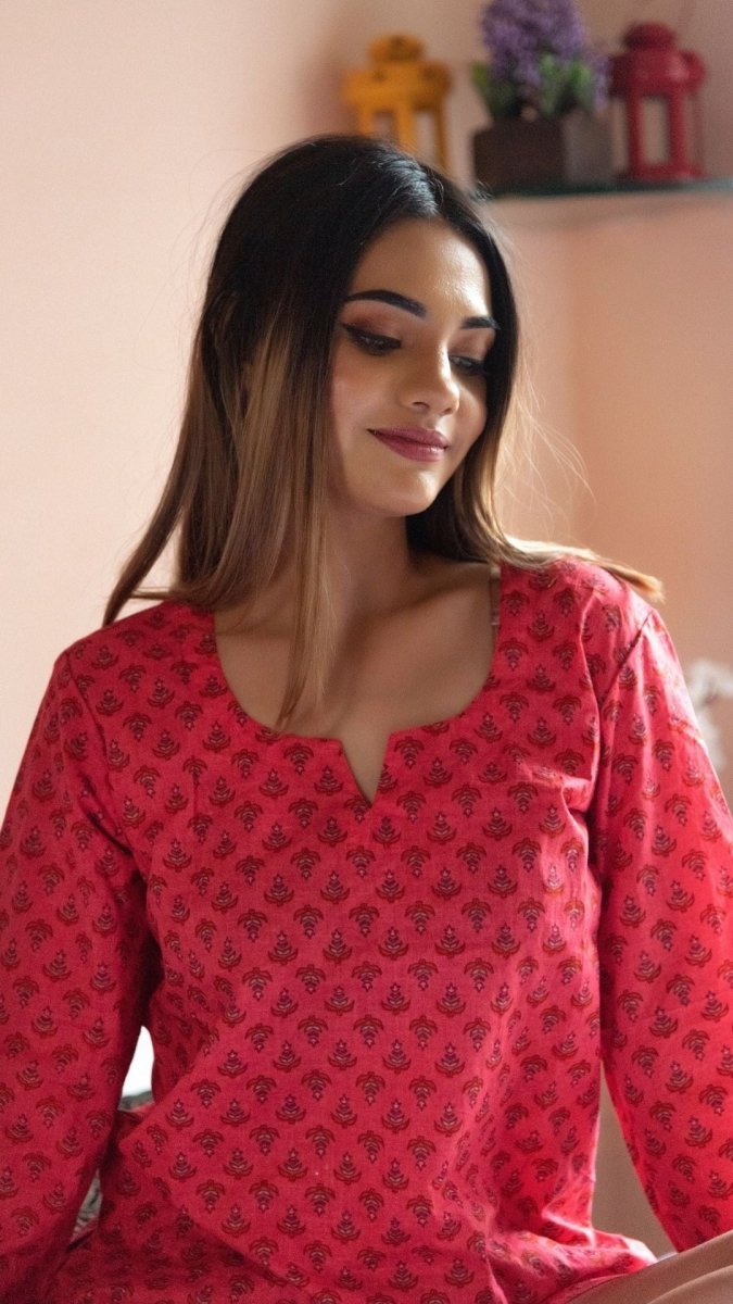 ROSEBERRY HAND BLOCK PRINT NIGHT SET - Pomcha Jaipur