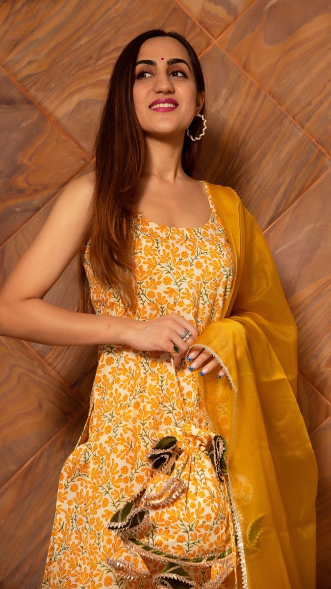RUHANI MUSTARD COTTON SUIT SET - Pomcha Jaipur
