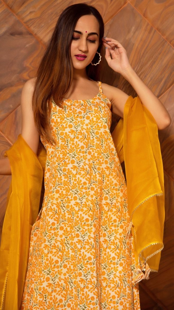 RUHANI MUSTARD COTTON SUIT SET - Pomcha Jaipur
