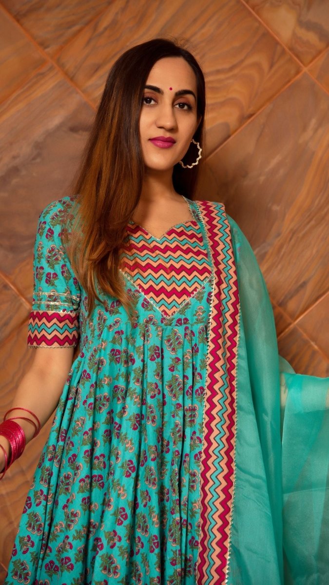 SAANCHI COTTON ANARKALI SET - Pomcha Jaipur