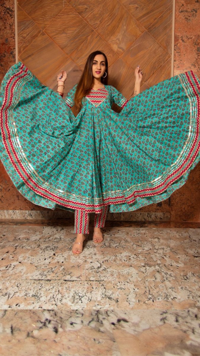 SAANCHI COTTON ANARKALI SET - Pomcha Jaipur