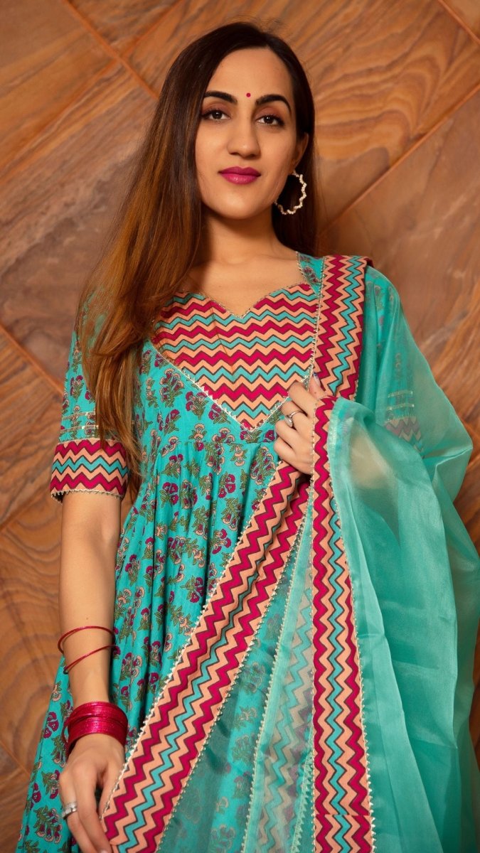 SAANCHI COTTON ANARKALI SET - Pomcha Jaipur