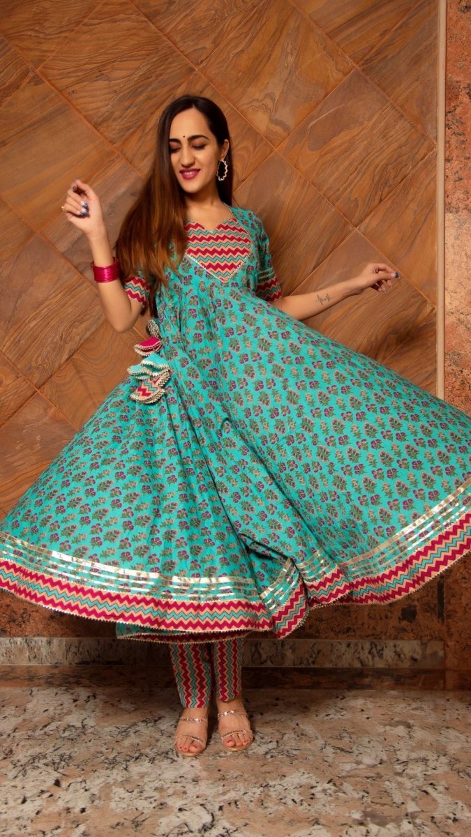 SAANCHI COTTON ANARKALI SET - Pomcha Jaipur