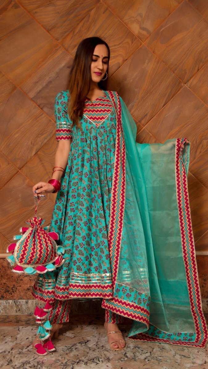 SAANCHI COTTON ANARKALI SET - Pomcha Jaipur