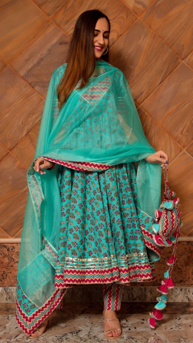 SAANCHI COTTON ANARKALI SET - Pomcha Jaipur