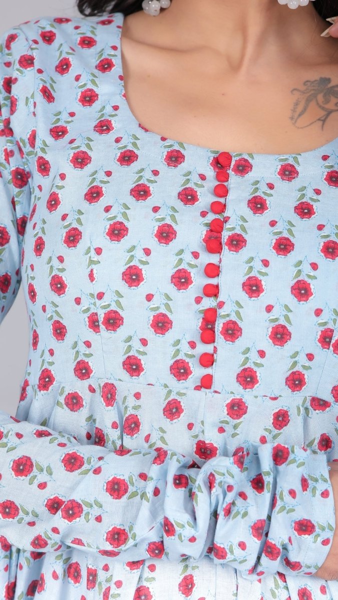 SARA POWDER BLUE COTTON ANARKALI SET - Pomcha Jaipur