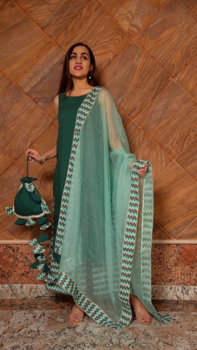 SIYA DARK GREEN COTTON SUIT SET - Pomcha Jaipur