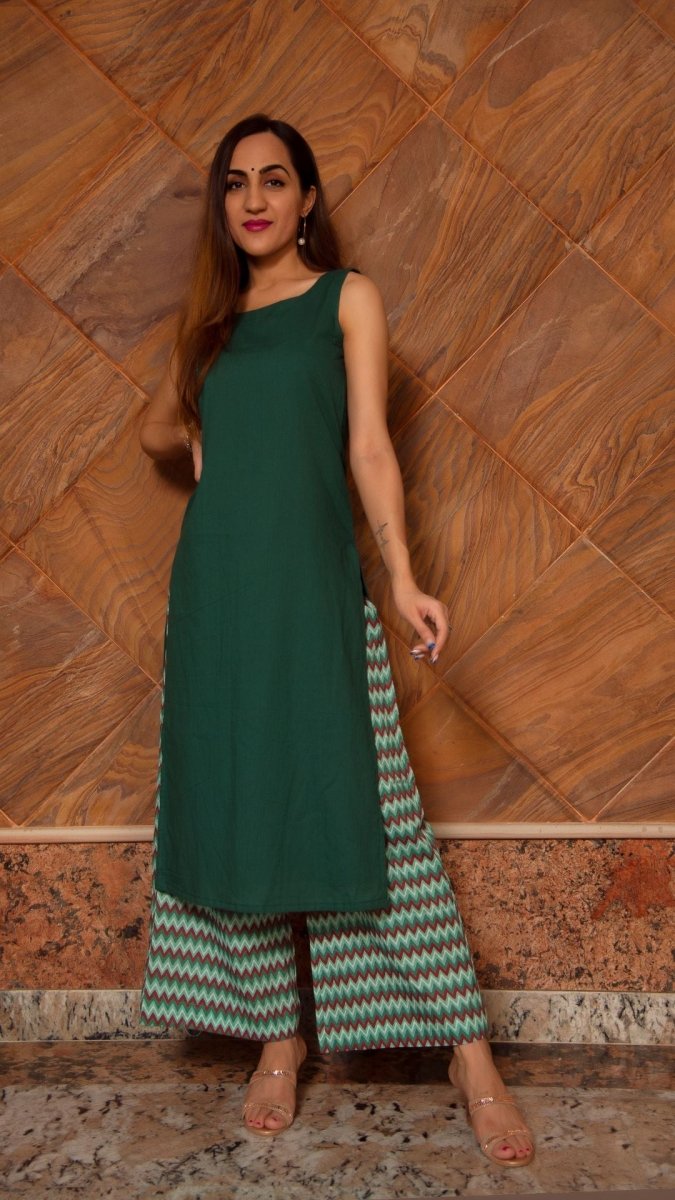 SIYA DARK GREEN COTTON SUIT SET - Pomcha Jaipur