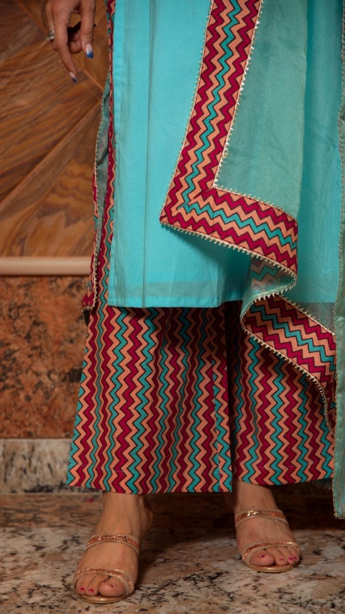 SIYA LIGHT BLUE COTTON SUIT SET - Pomcha Jaipur